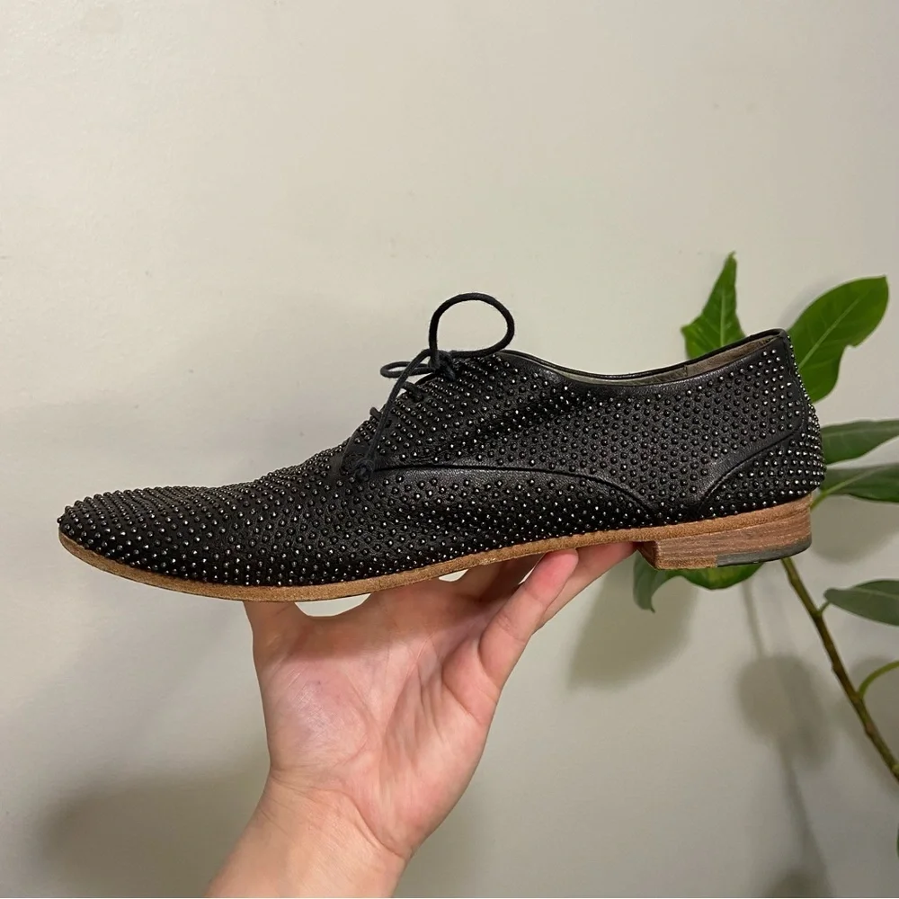 Marsell Black Leather Silver Studded Oxford Loafer Shoes